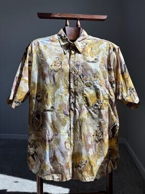 RARE VTG Equilibrio Italy Art Print Shirt Men L 100% Cotton Oversized Resortwear